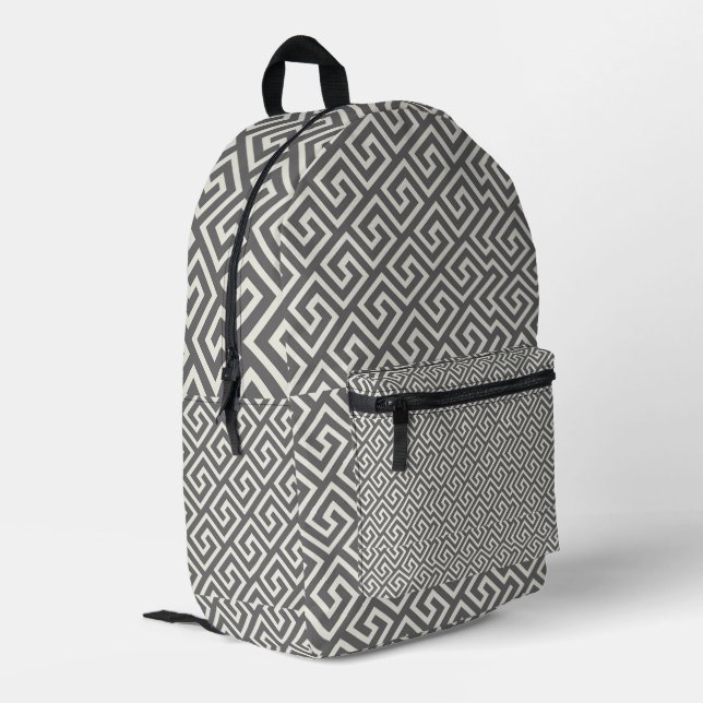 Greek Key Classic Square Swirl Pattern Printed Backpack (Back Corner Left)