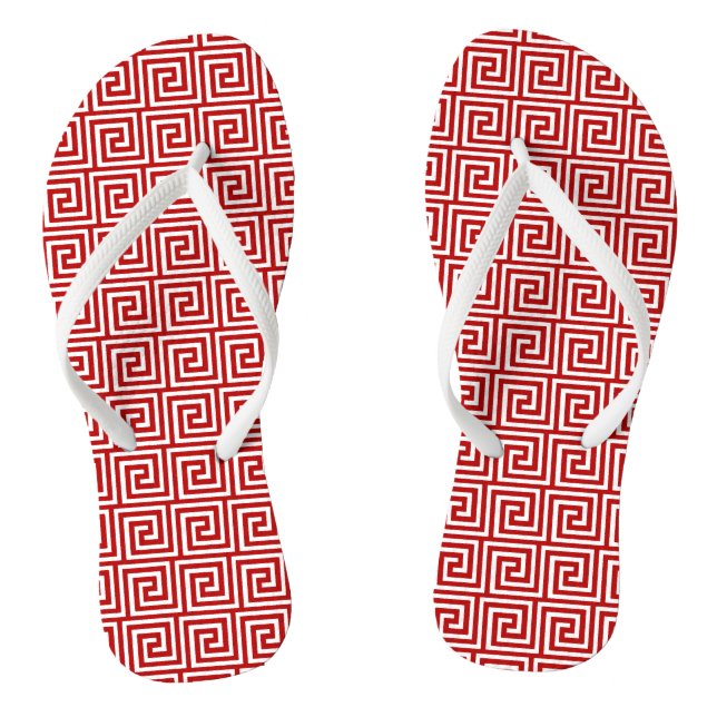 Greek Key, deep red and white Flip Flops (Footbed)
