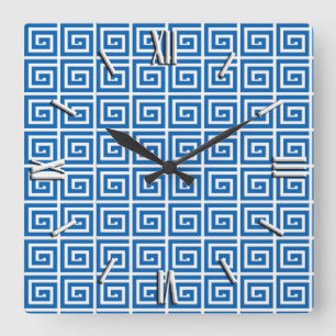 Greek Key design - blue and white Square Wall Clock