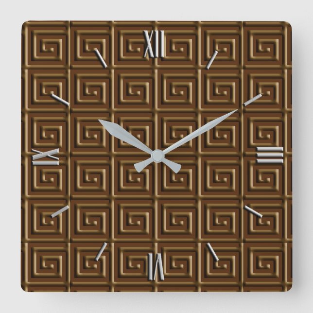 Greek Key design - dark chocolate Square Wall Clock (Front)