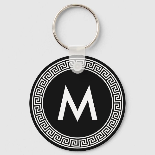 Greek Key Design Monogram Key Ring (Front)