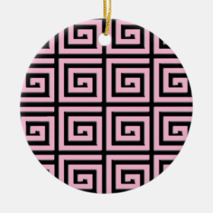 Greek Key design - pink and black Ceramic Tree Decoration