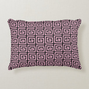 Greek Key design - pink and black Decorative Cushion