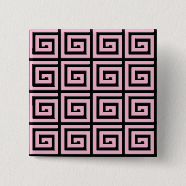 Greek Key design - pink and black enamel look 15 Cm Square Badge (Front)