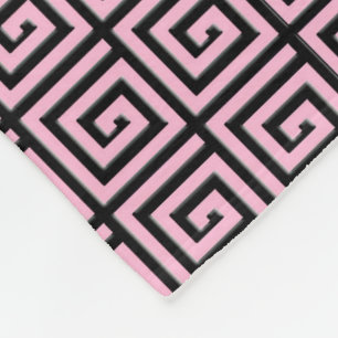 Greek Key design - pink and black Fleece Blanket