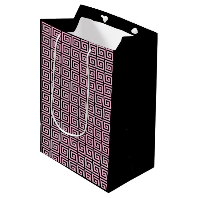 Greek Key design - pink and black Medium Gift Bag (Front Angled)