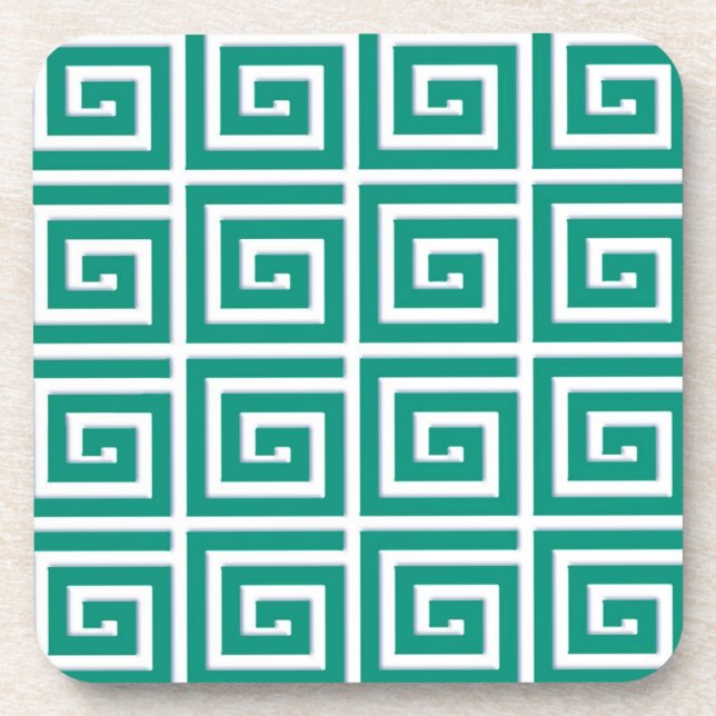 Greek Key design - teal and white Coaster (Front)
