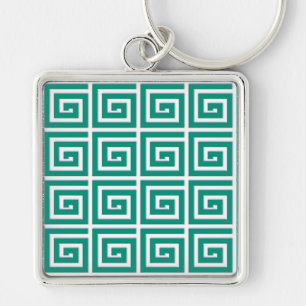 Greek Key design - teal and white enamel look Ring