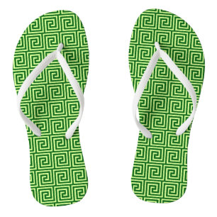 Greek Key, emerald green and lime Flip Flops