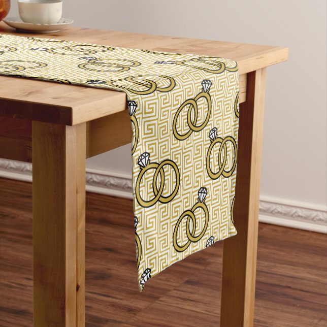 Greek Key Engagement Wedding - Gold & White Medium Table Runner (In Situ)