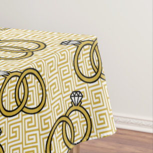 Greek Key Engagement Wedding - Gold & White Tablecloth