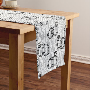 Greek Key Engagement Wedding - Silver & White Medium Table Runner