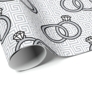 Greek Key Engagement Wedding - Silver & White Wrapping Paper