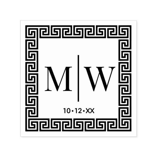 Greek Key Frame #2 Two Initial Wedding Monogram Self-inking Stamp (Design)