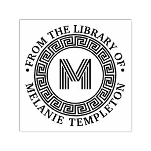 Greek Key Frame “From the library of” Name Initial Self-inking Stamp