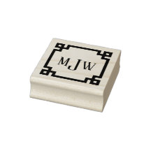 Greek Key Frame Monogram Rubber Stamp