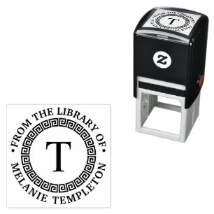 Greek Key Frame “S” Library Book Name Initial Self-inking Stamp