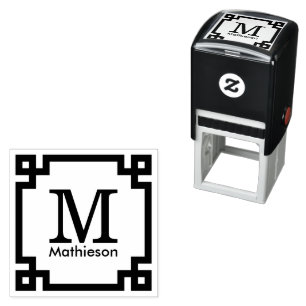 Greek Key Framed Initial Name Monogram Self-inking Stamp