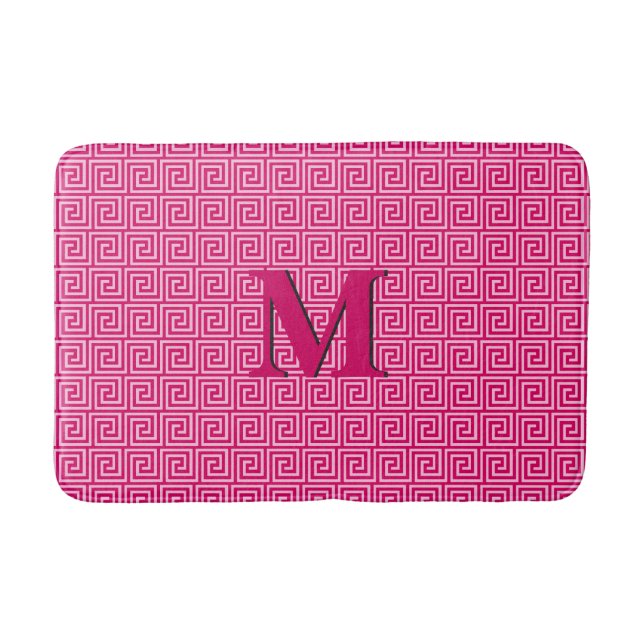 Greek Key, fuchsia and light pink Bath Mat (Front)