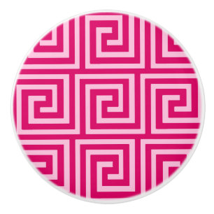 Greek Key, fuchsia and light pink Ceramic Knob