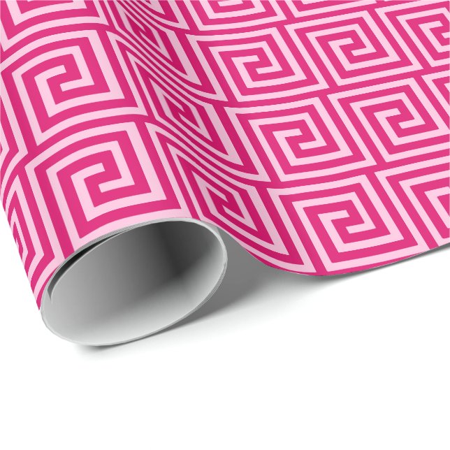 Greek Key, fuchsia and light pink Wrapping Paper (Roll Corner)