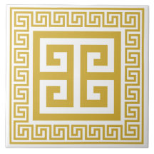 Greek Key Golden Pattern Ceramic Tile