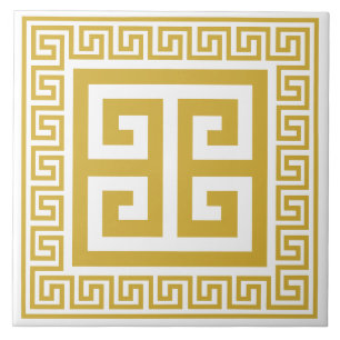Greek Key Golden Pattern Ceramic Tile
