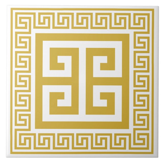 Greek Key Golden Pattern Ceramic Tile (Front)