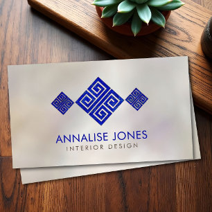 Greek Key - Greek meander - Lapis Lazuli on Pearl Business Card