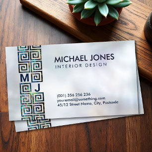 Greek Key  - Greek meander Monogram Abalone Shell Business Card