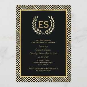 Greek key & laurel wreath wedding rehearsal dinner invitation