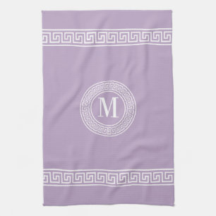 Greek Key Lavender Monogram Kitchen Towels