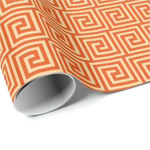 Greek Key, mandarin orange Wrapping Paper