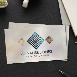 Greek Key  meander - Abalone shell on pearl Business Card