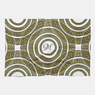 Greek Key Meander in Geometric Symmetry Artdeco Tea Towel