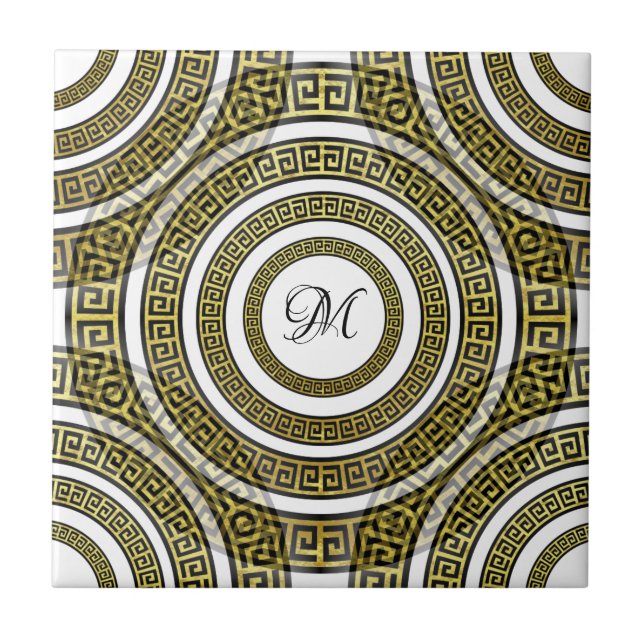 Greek Key Meander in Geometric Symmetry Artdeco Tile (Front)
