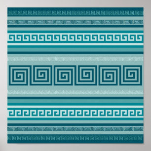 Greek Key - Meander - Ocean palette Poster
