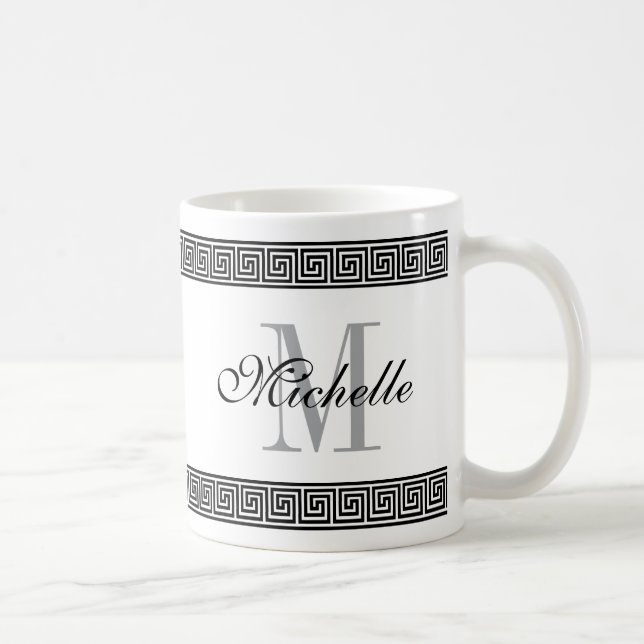 Greek key meander pattern border custom monogram coffee mug (Right)