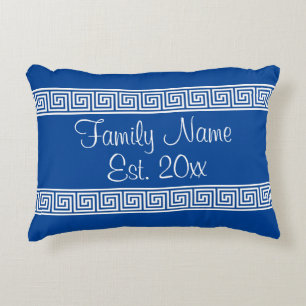 Greek key meander pattern custom family name decorative cushion