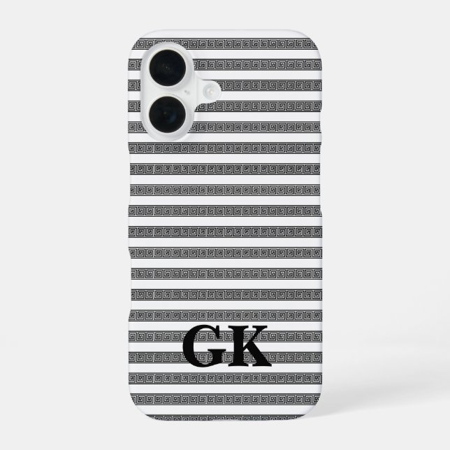Greek key meander pattern personalised iPhone 16 case (Back)