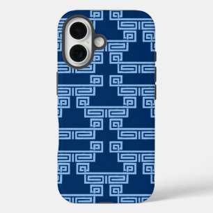 Greek Key Meander Tier in Blue Indigo iPhone 16 Case