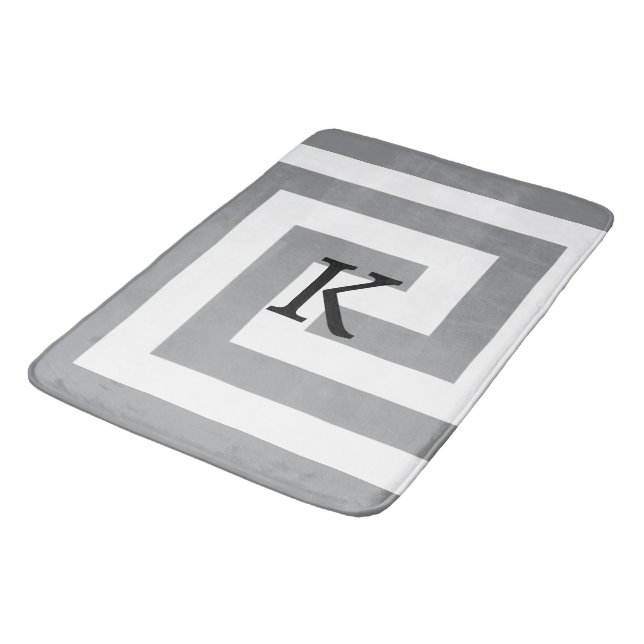 Greek Key Monograms Grey Grey Black White Patterns Bath Mat (Angled)