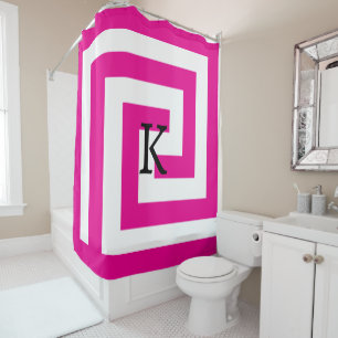 Greek Key Monograms Hot Pink Black White Patterns Shower Curtain
