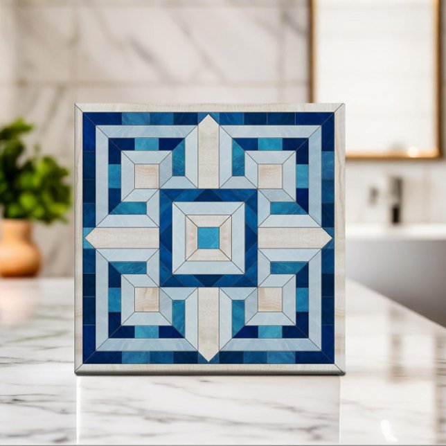 Greek Key Mosaic - Travertine and Blue Marble Tile (Creator Uploaded)
