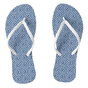 Greek Key, navy blue and white Flip Flops