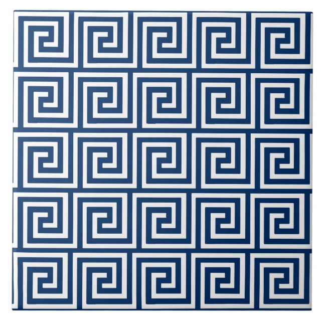 Greek Key, navy blue and white Tile (Front)