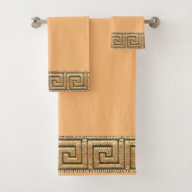Greek Key of Life Meander River Symbol Golden Bath Towel Set (Insitu)