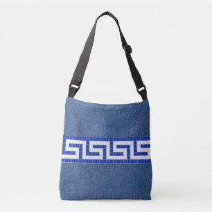 Greek Key on Faux Denim Crossbody Bag