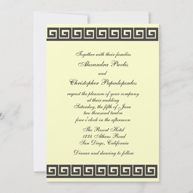 Greek Key On Metallic Gold Wedding Invitation (Front)