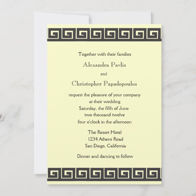 Greek Key On Metallic Gold Wedding Invitation (Front)
